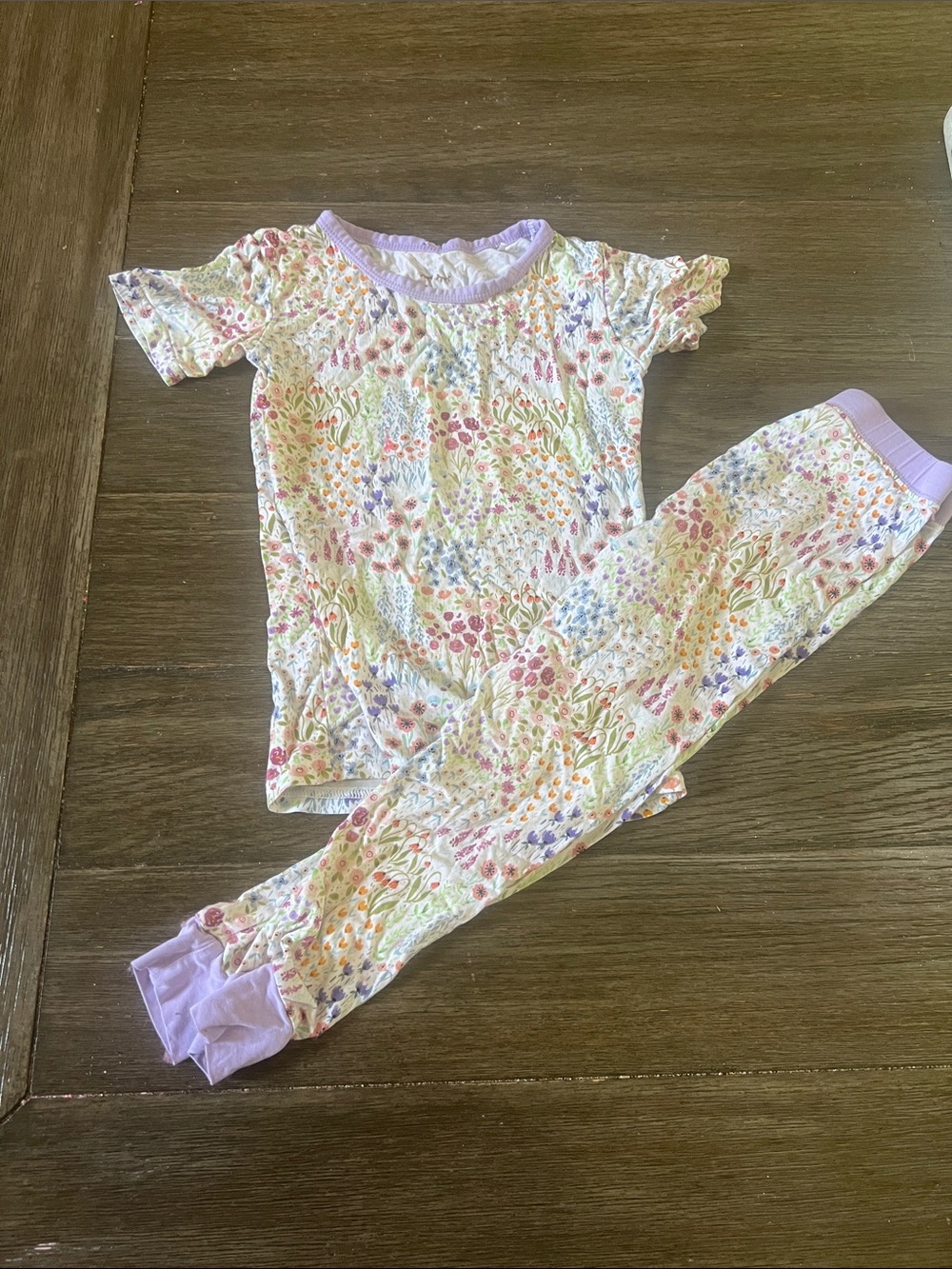 Little Sleepies Floral Print Pajama Set with Light Purple Trim